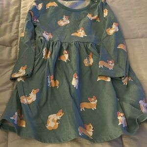 Green Dress with Corgi Print